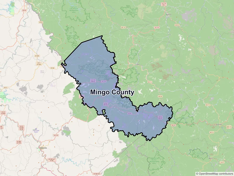 Map of Mingo County, West Virginia and ZIP codes