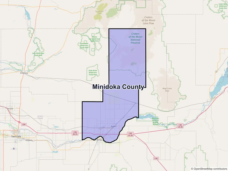 Map of Minidoka County, Idaho and ZIP codes