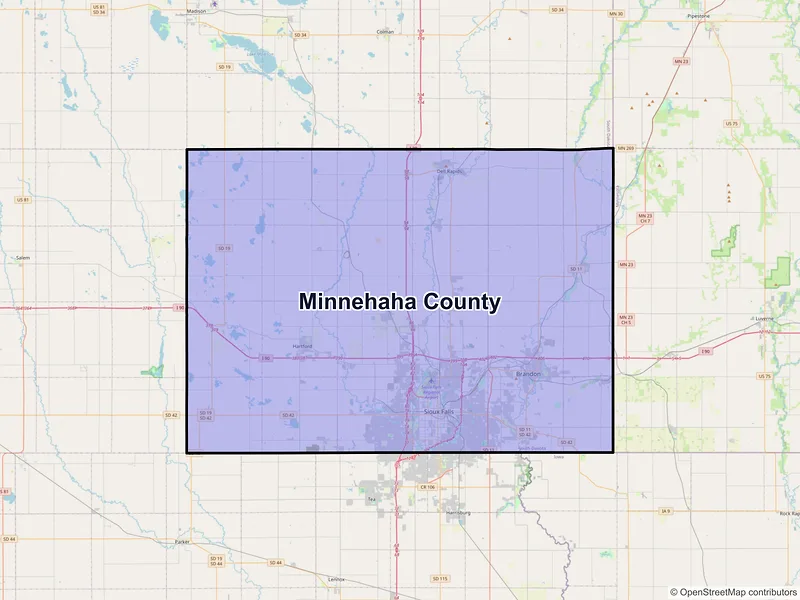 Map of Minnehaha County, South Dakota and ZIP codes