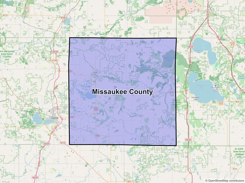 Map of Missaukee County, Michigan and ZIP codes