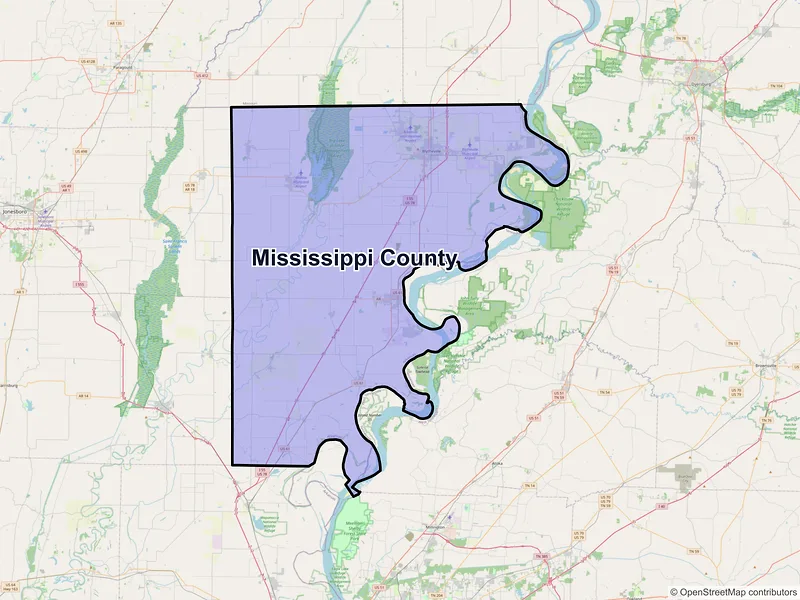 Map of Mississippi County, Arkansas and ZIP codes