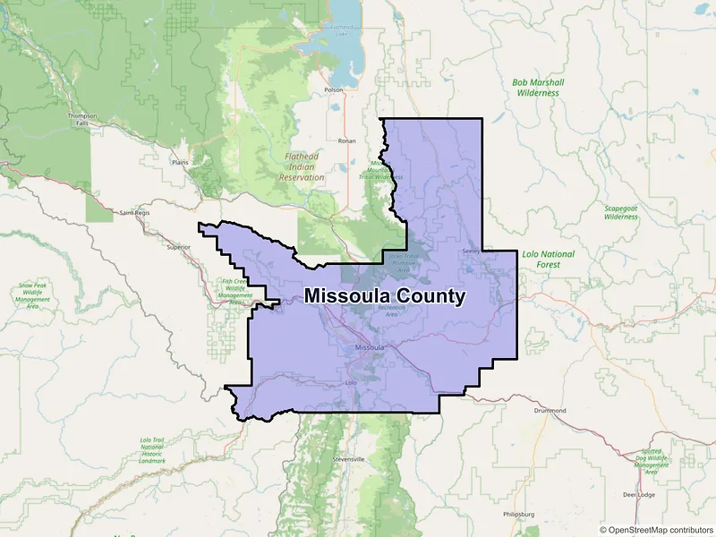 Map of Missoula County, Montana and ZIP codes