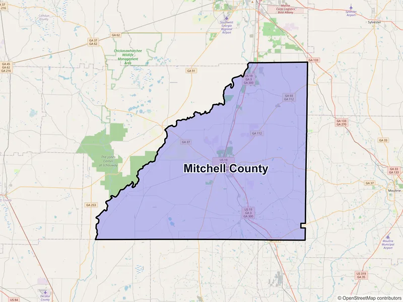 Map of Mitchell County, Georgia and ZIP codes