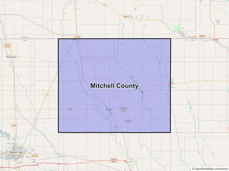 Map of Mitchell County, Iowa and ZIP codes