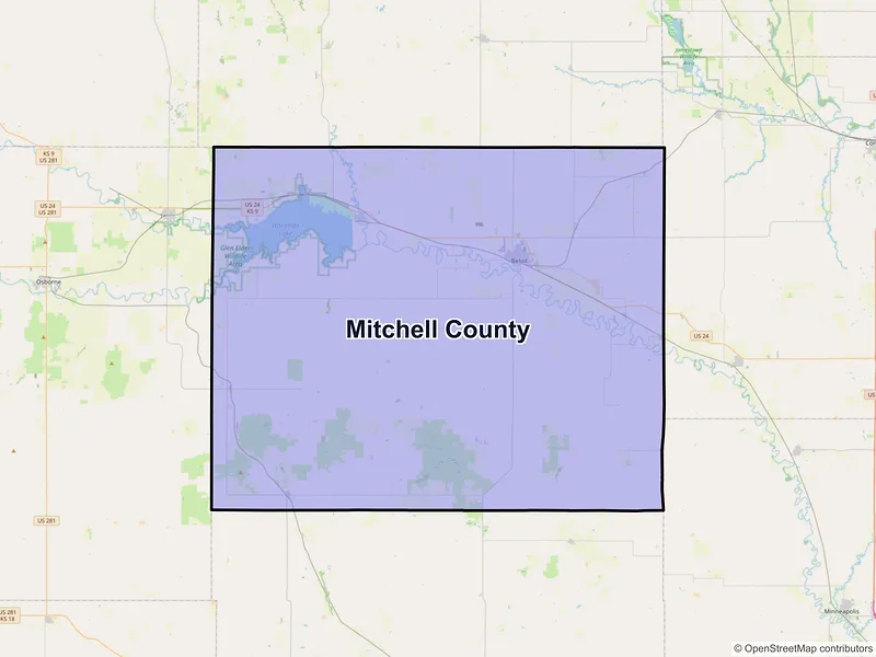 Map of Mitchell County, Kansas and ZIP codes