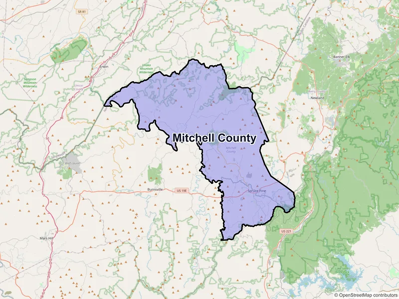 Map of Mitchell County, North Carolina and ZIP codes