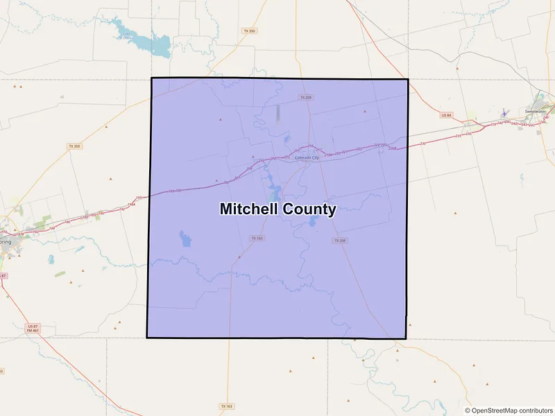 Map of Mitchell County, Texas and ZIP codes