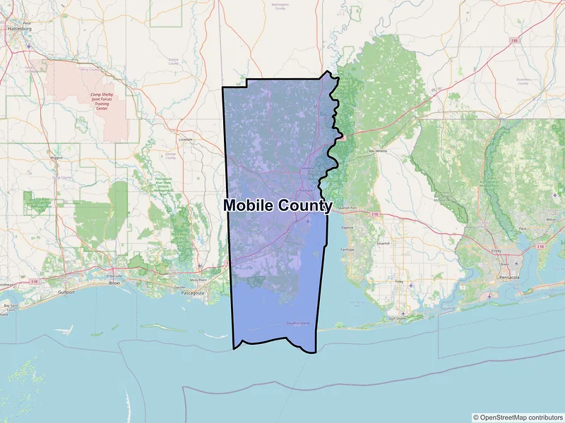 Map of Mobile County, Alabama and ZIP codes