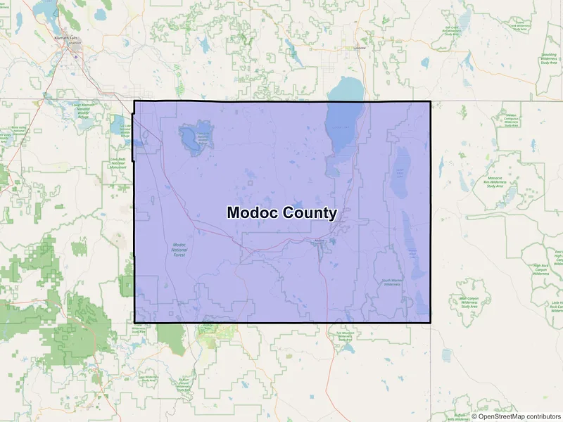 Map of Modoc County, California and ZIP codes