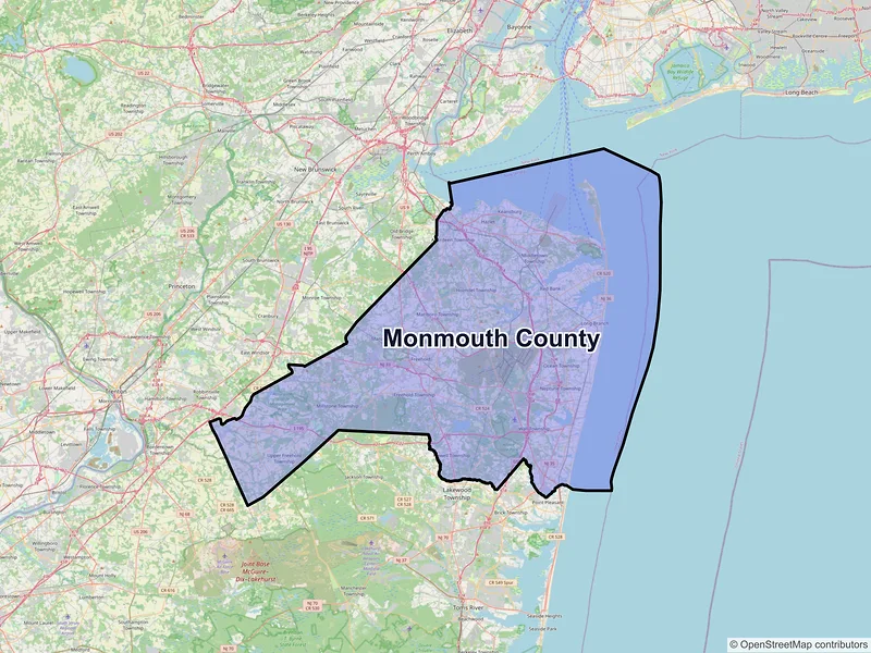 Map of Monmouth County, New Jersey and ZIP codes