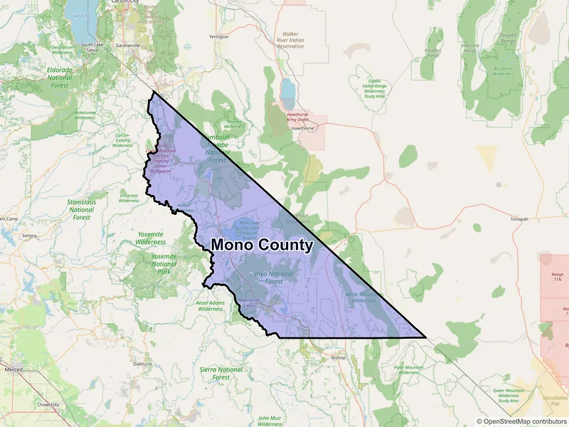 Map of Mono County, California and ZIP codes
