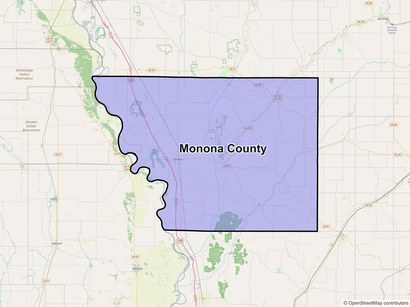 Map of Monona County, Iowa and ZIP codes