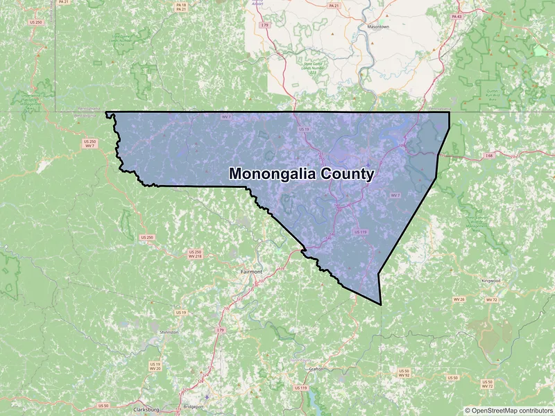 Map of Monongalia County, West Virginia and ZIP codes