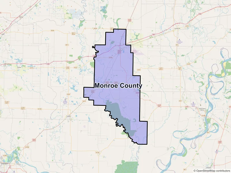 Map of Monroe County, Arkansas and ZIP codes