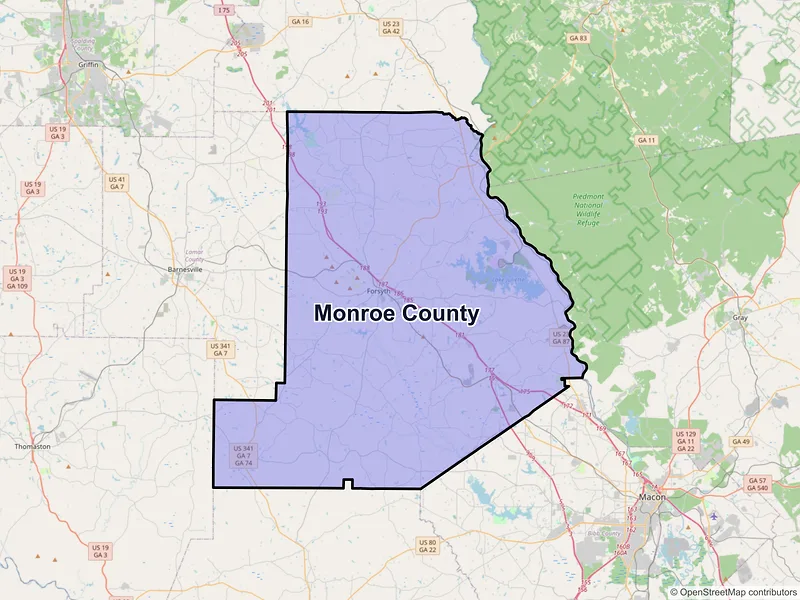 Map of Monroe County, Georgia and ZIP codes