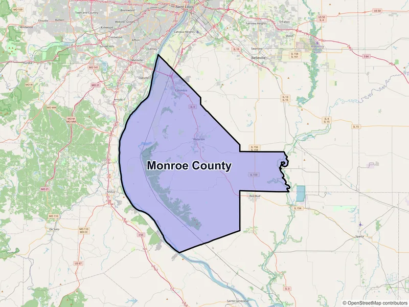 Map of Monroe County, Illinois and ZIP codes