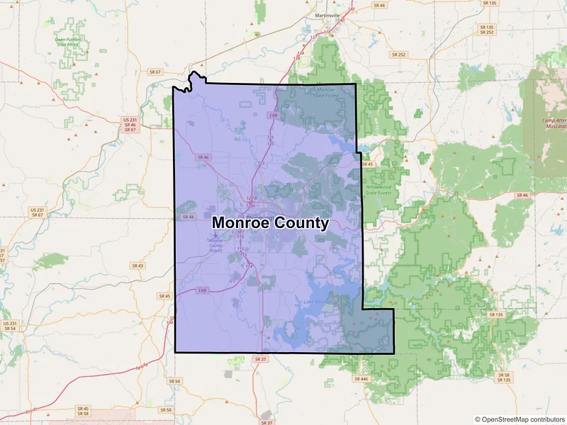 Map of Monroe County, Indiana and ZIP codes