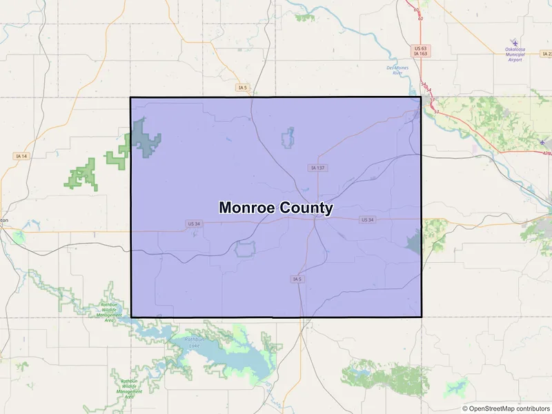 Map of Monroe County, Iowa and ZIP codes