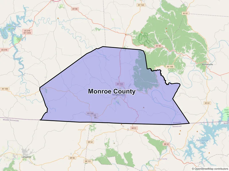 Map of Monroe County, Kentucky and ZIP codes