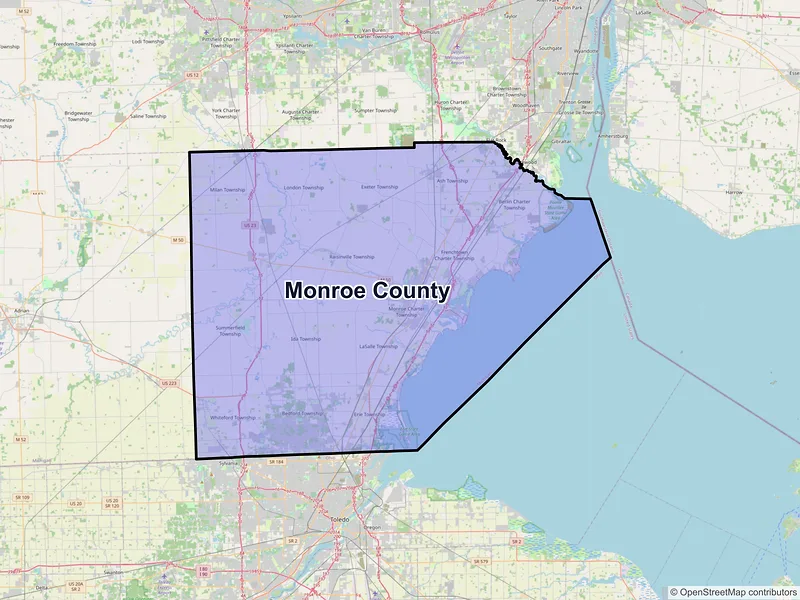 Map of Monroe County, Michigan and ZIP codes