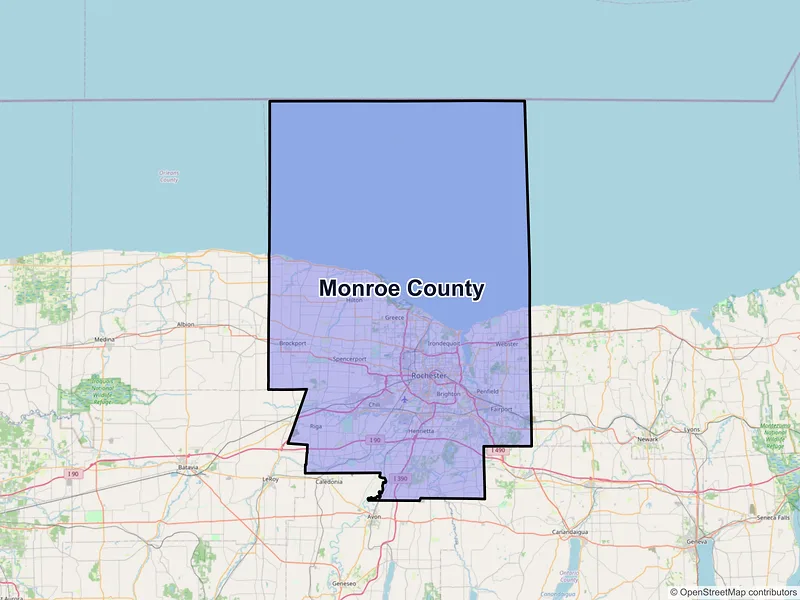 Map of Monroe County, New York and ZIP codes