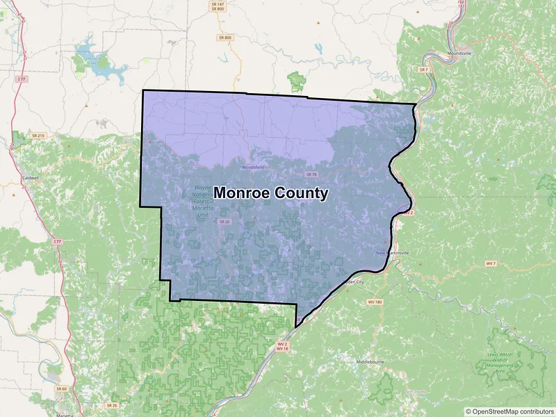 Map of Monroe County, Ohio and ZIP codes