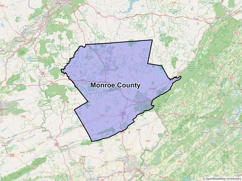 Map of Monroe County, Pennsylvania and ZIP codes