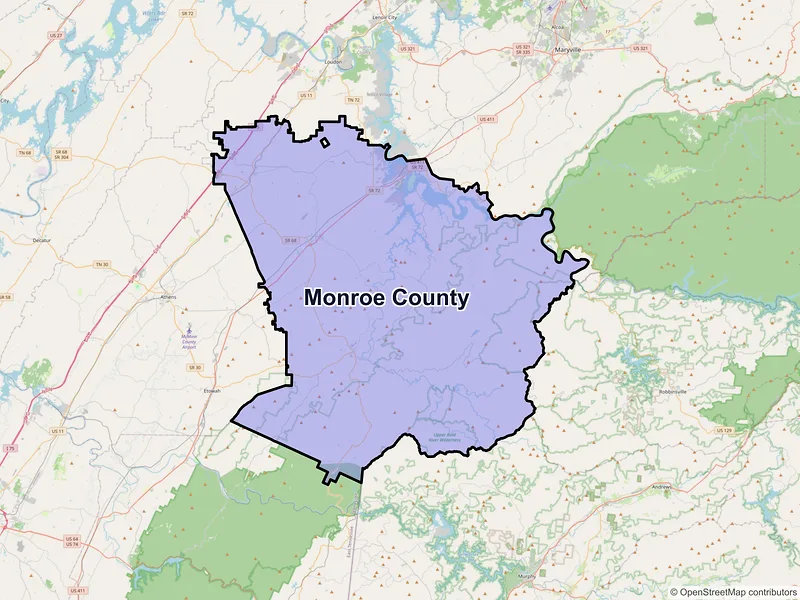 Map of Monroe County, Tennessee and ZIP codes