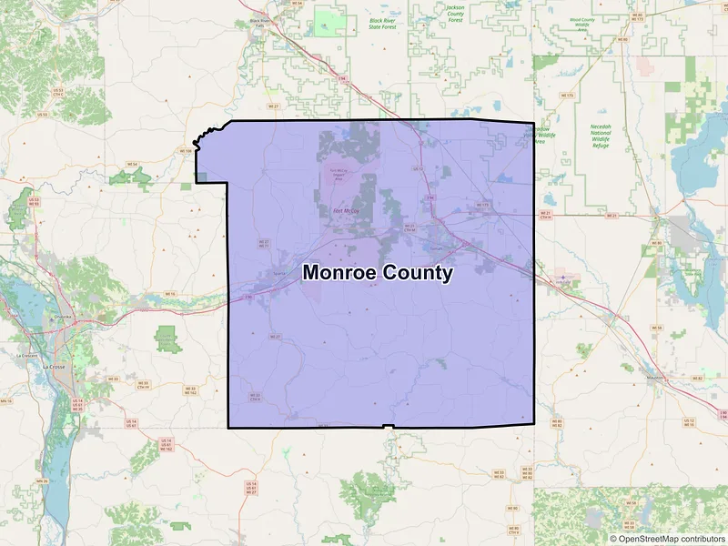 Map of Monroe County, Wisconsin and ZIP codes