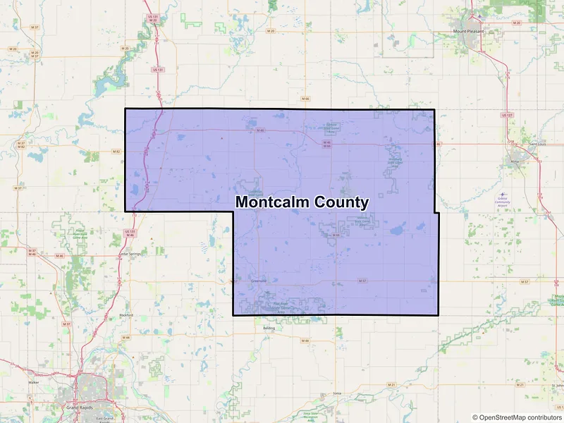 Map of Montcalm County, Michigan and ZIP codes