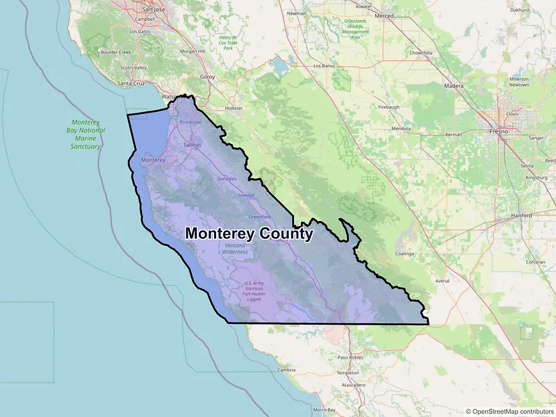 Map of Monterey County, California and ZIP codes