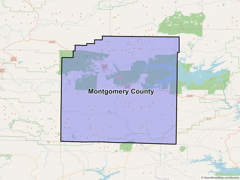 Map of Montgomery County, Arkansas and ZIP codes