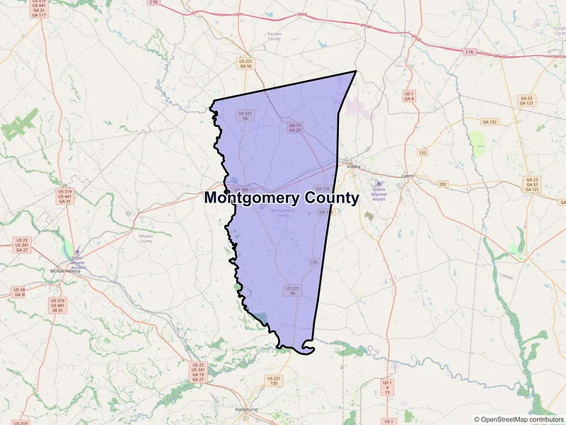 Map of Montgomery County, Georgia and ZIP codes