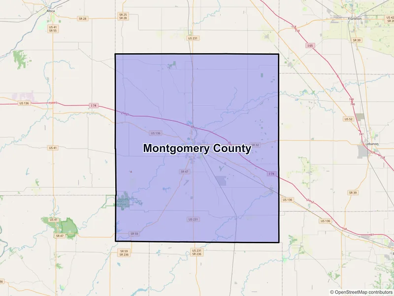 Map of Montgomery County, Indiana and ZIP codes