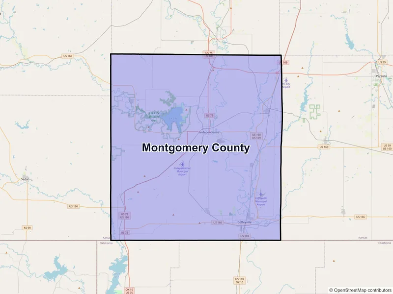 Map of Montgomery County, Kansas and ZIP codes