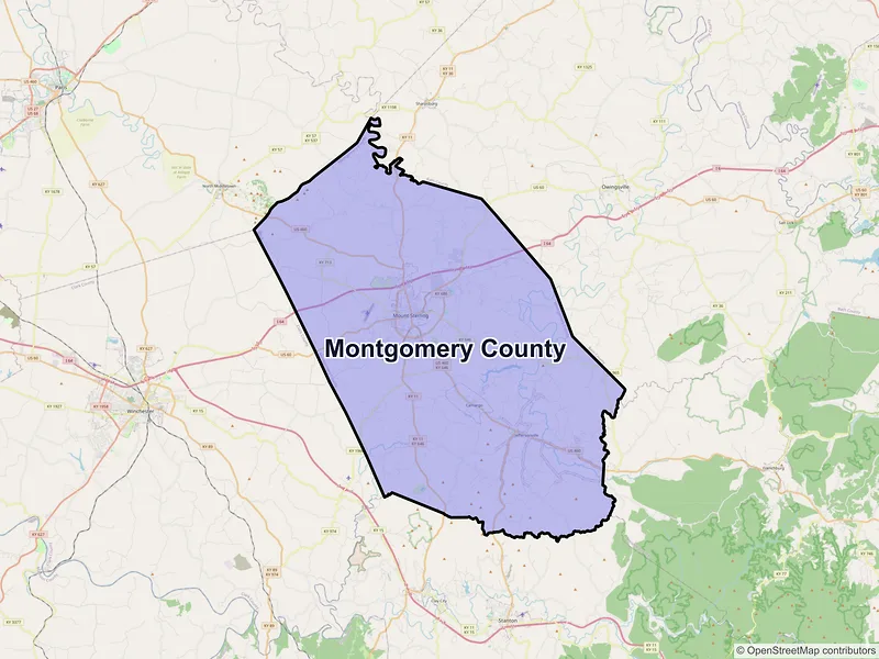 Map of Montgomery County, Kentucky and ZIP codes