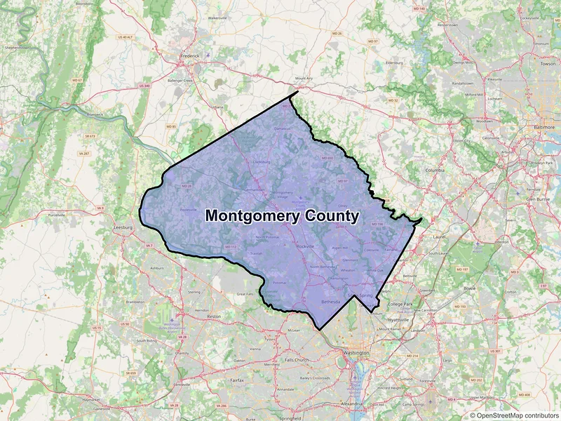 Map of Montgomery County, Maryland and ZIP codes