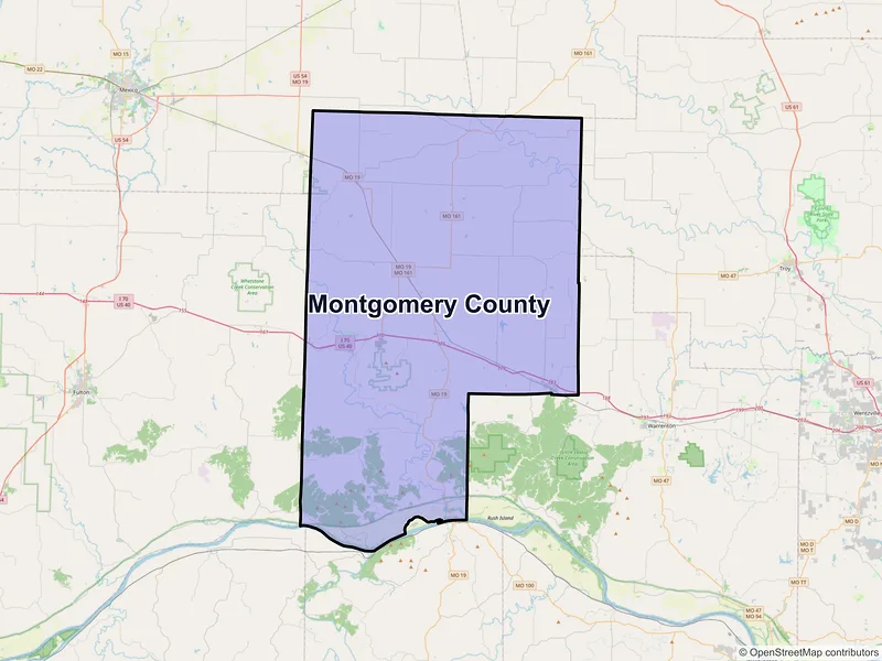 Map of Montgomery County, Missouri and ZIP codes