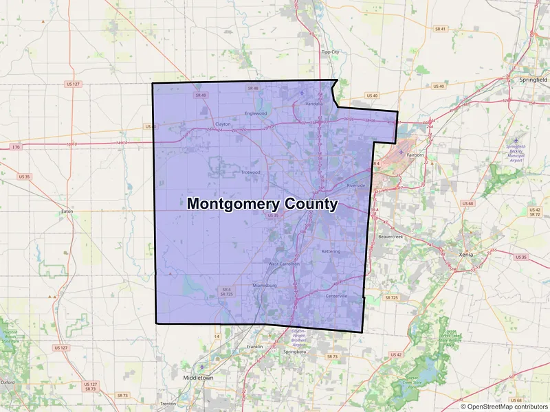 Map of Montgomery County, Ohio and ZIP codes