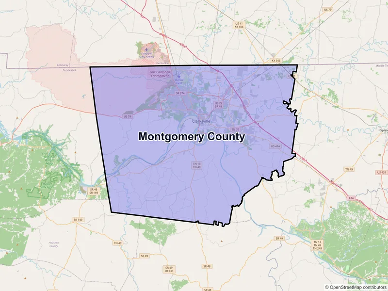 Map of Montgomery County, Tennessee and ZIP codes