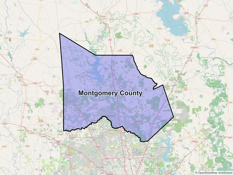 Map of Montgomery County, Texas and ZIP codes