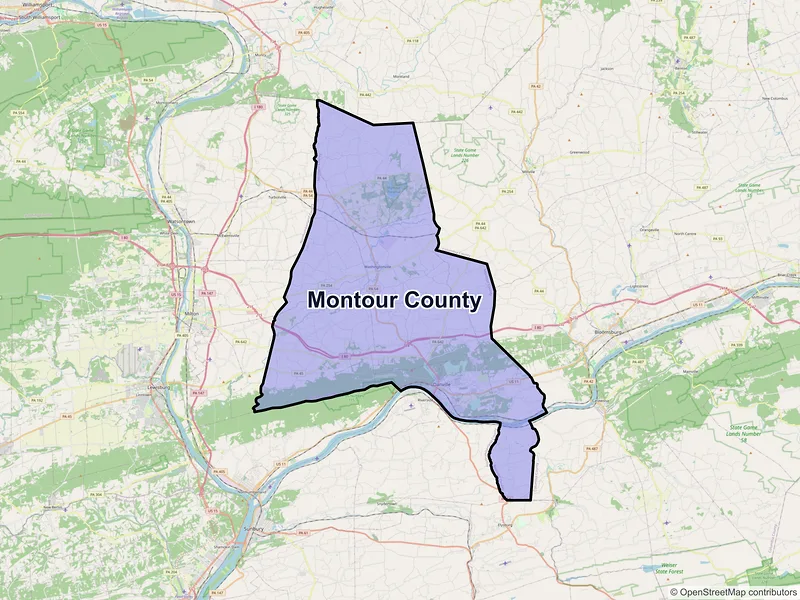 Map of Montour County, Pennsylvania and ZIP codes