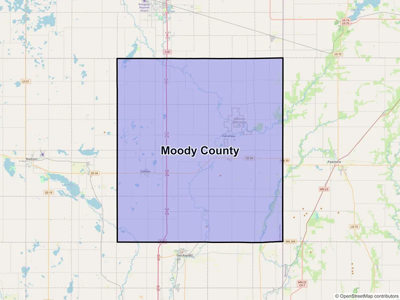 Map of Moody County, South Dakota and ZIP codes
