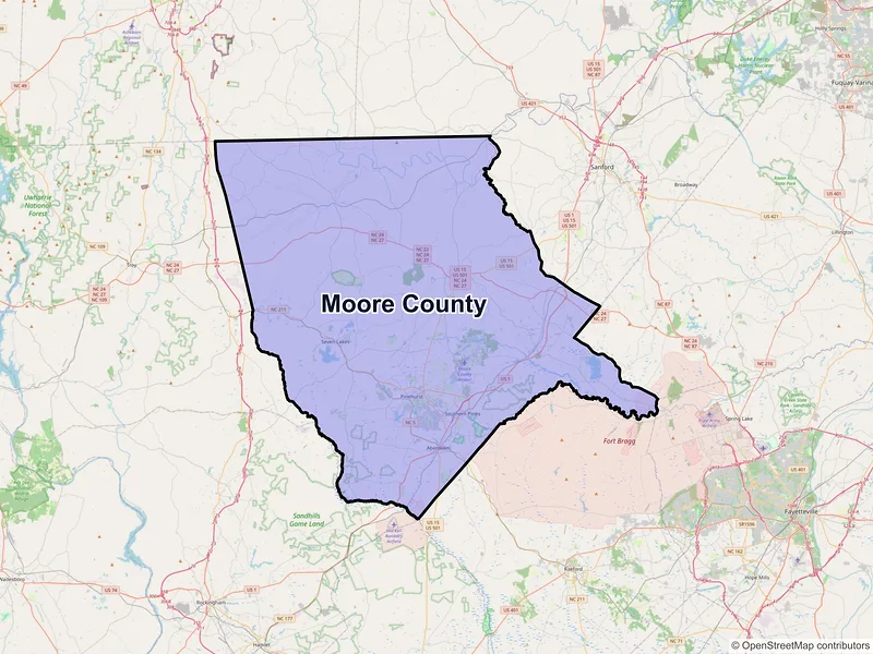 Map of Moore County, North Carolina and ZIP codes