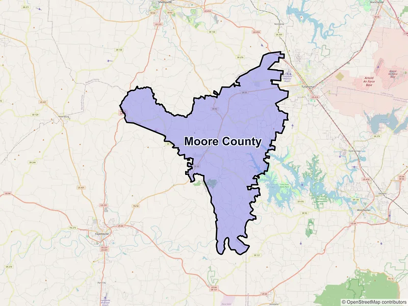 Map of Moore County, Tennessee and ZIP codes