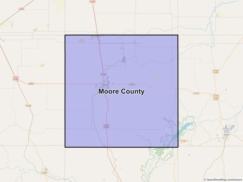 Map of Moore County, Texas and ZIP codes