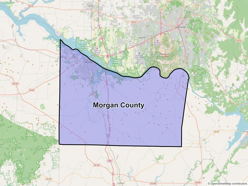 Map of Morgan County, Alabama and ZIP codes