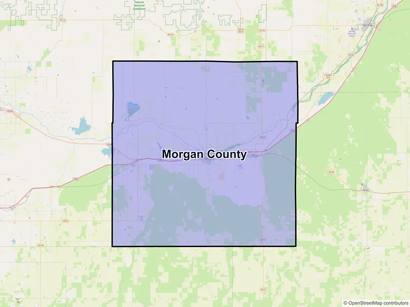 Map of Morgan County, Colorado and ZIP codes