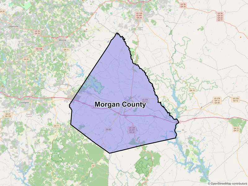 Map of Morgan County, Georgia and ZIP codes