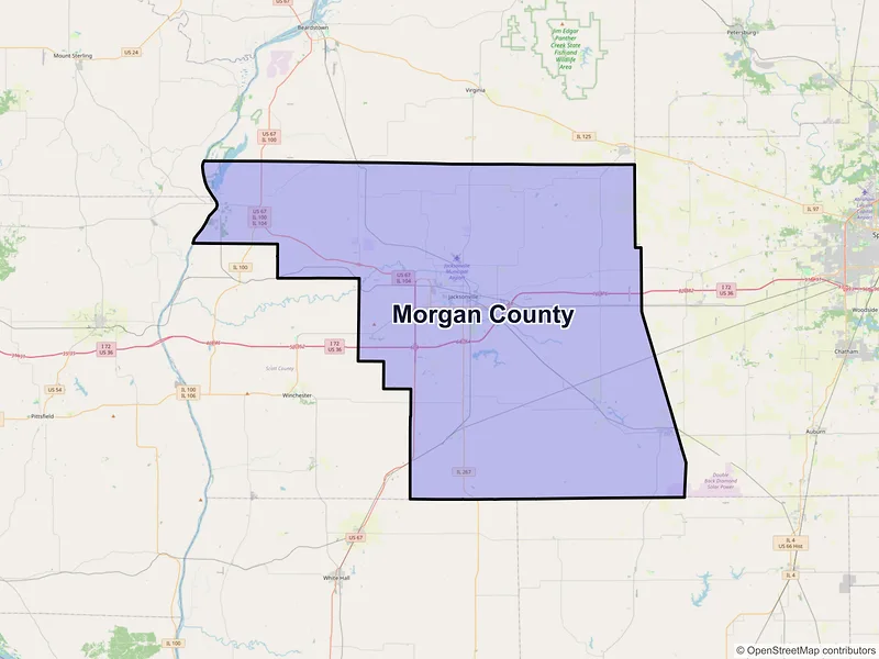 Map of Morgan County, Illinois and ZIP codes